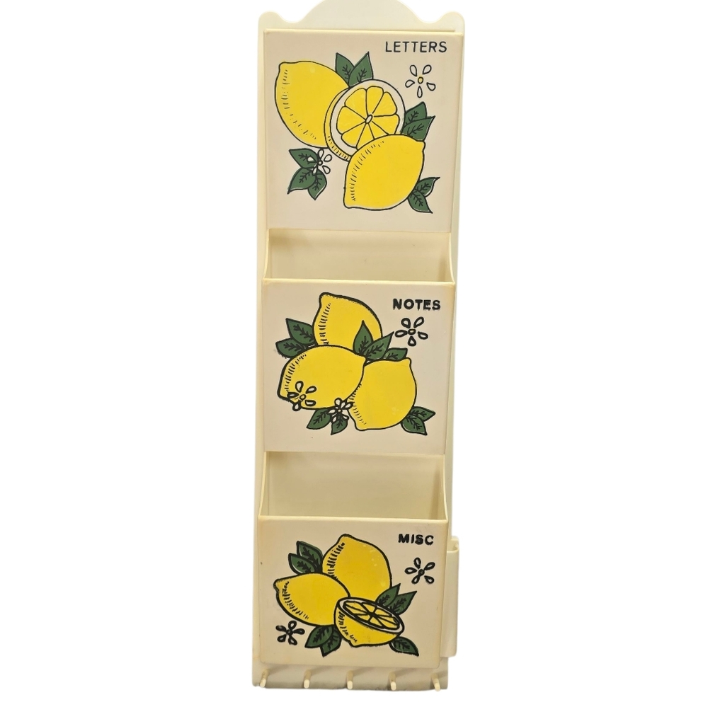 Vintage Lemon Design  Hard Plastic Hanging Letter Mail Notes Holder Keys MCM